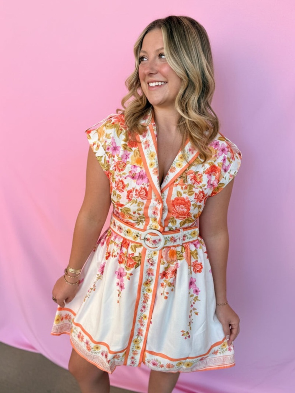 Mainstrip Floral Belted Shirt Dress | Cottagecore Garden Party Midi | Size M